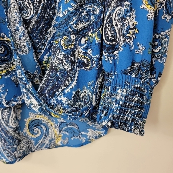 Allison Joy | Blue Paisley Wrap Front Blouse Size Small - Picture 6 of 6